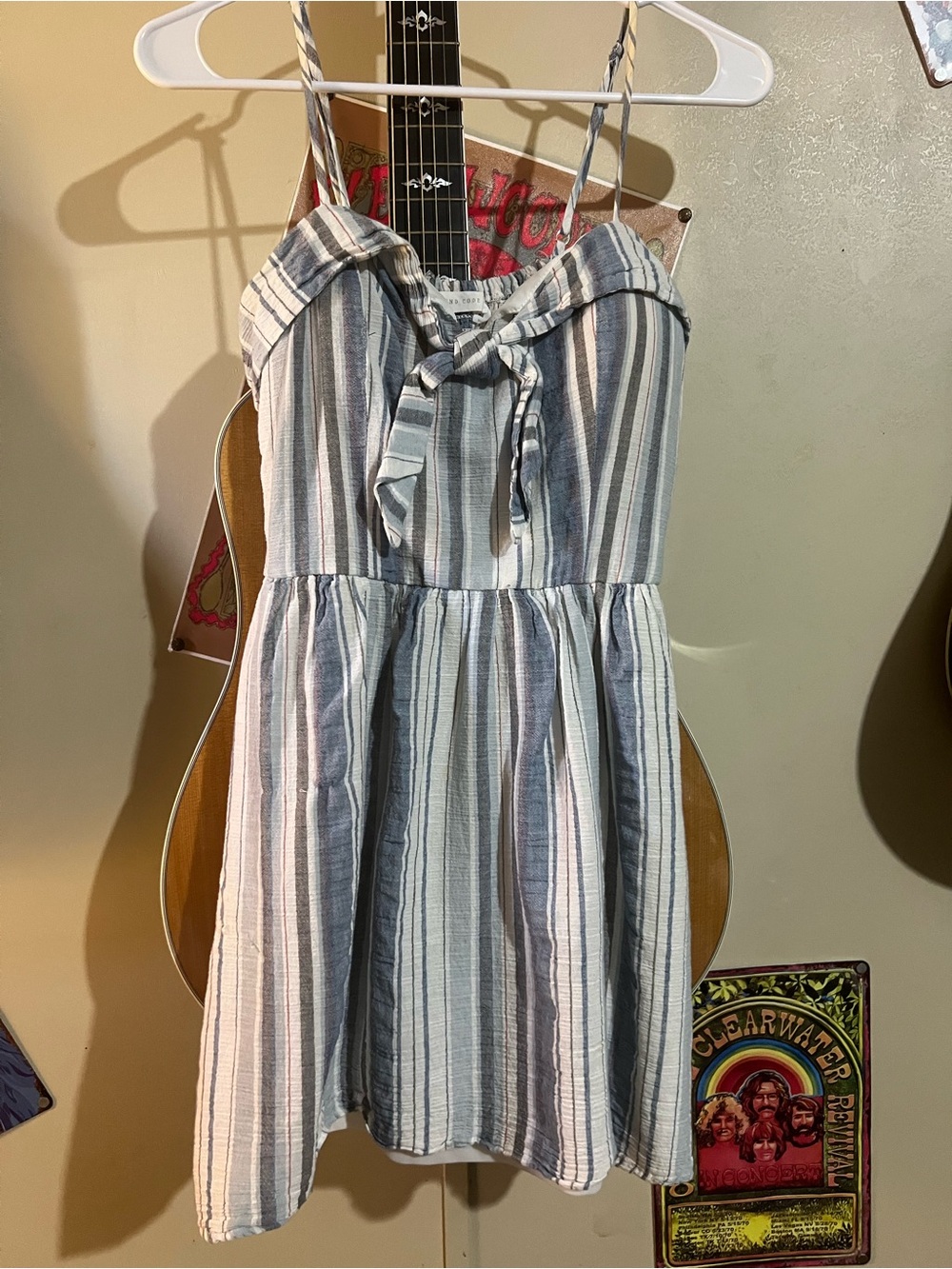 Mind Code Blue and White Striped Tie-Front Sundress